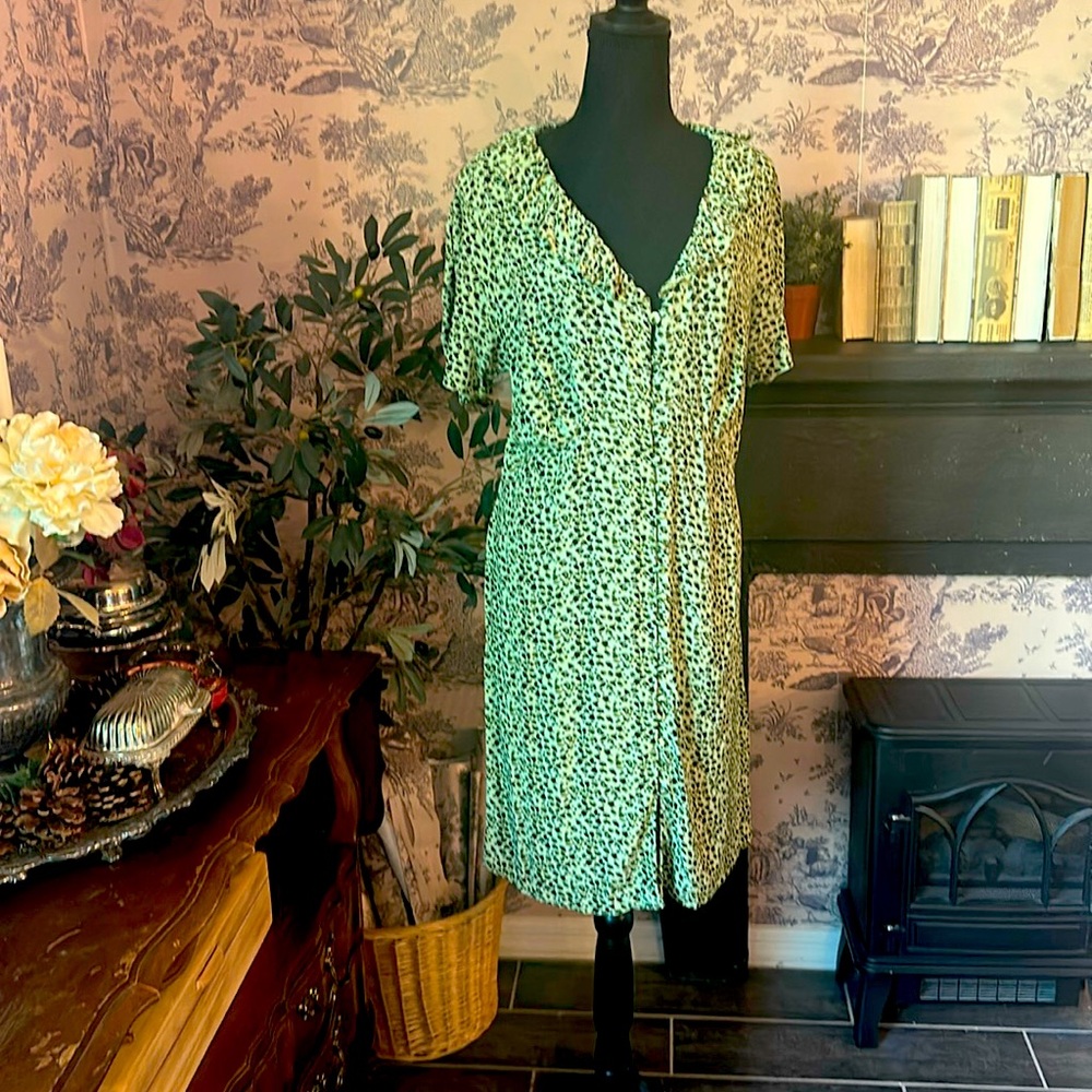 English designer Monsoon green animal print dress
